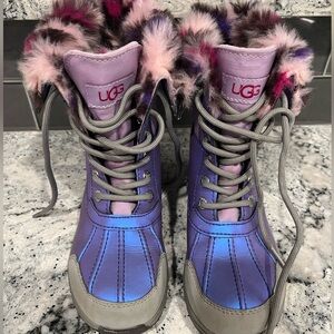 UGG Kids' Butte II CWR Snow Boots Purple Leopard Print Waterproof Insulated.